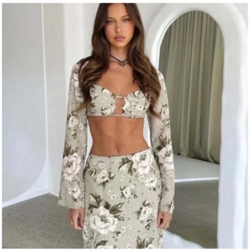 🪞 NEW SET tiger mist stunning long maxi top and skit matching set floral multi